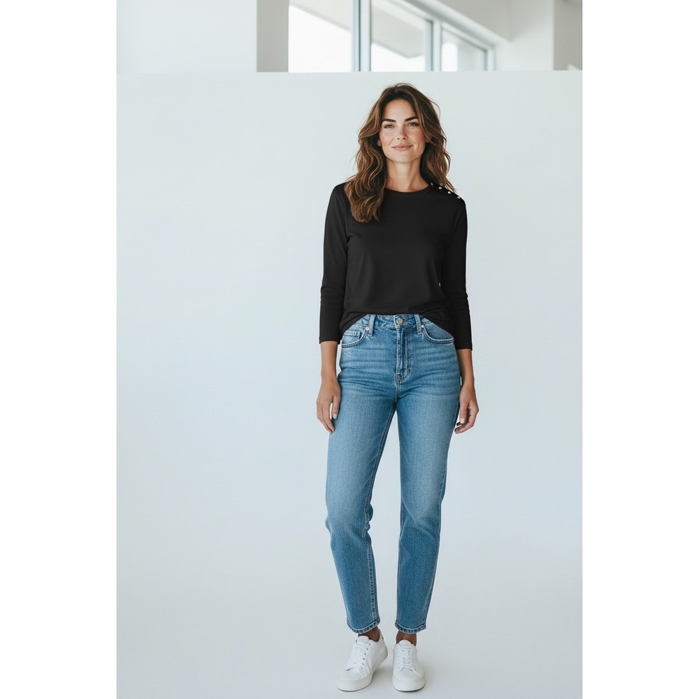 Lauren Ralph‎ Lauren Jeans Co Black Lace Up Shoulder Cotton Top Large